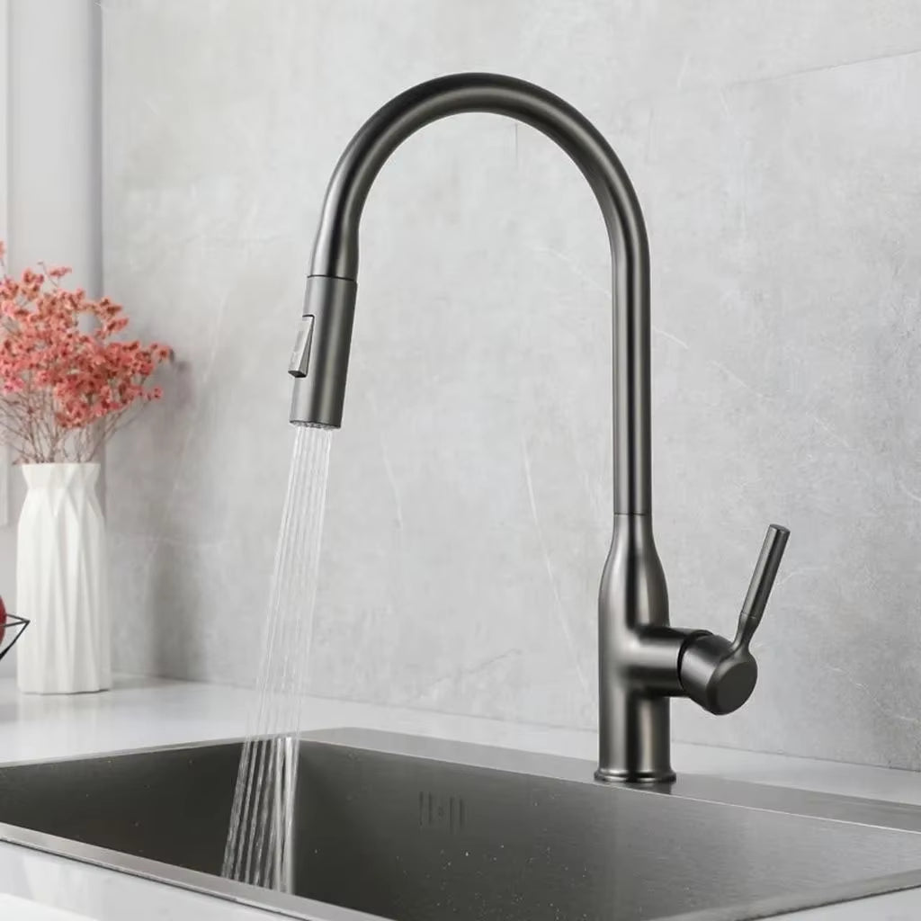 Robinet de Cuisine Extractible 360° – 2 Jets – Noir mat, Chrome, Gris, Argent brossé