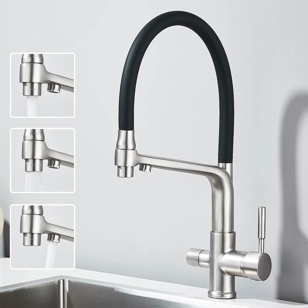 Robinet de Cuisine Double Bec – Eau Filtrée & Eau Chaude/Froide 360°