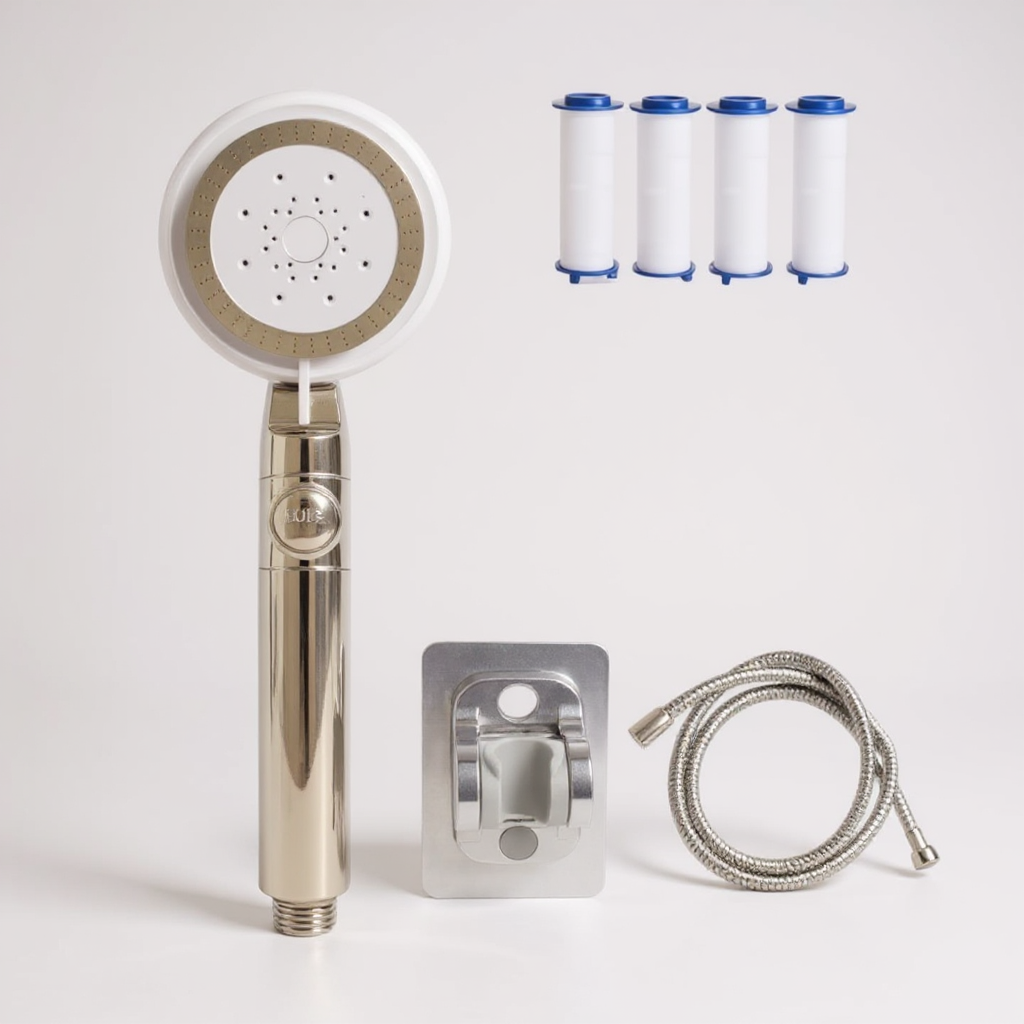 Pommeau de Douche Filtrant – Haute Pression & Économie d’Eau, 5 Modes + Bouton Stop