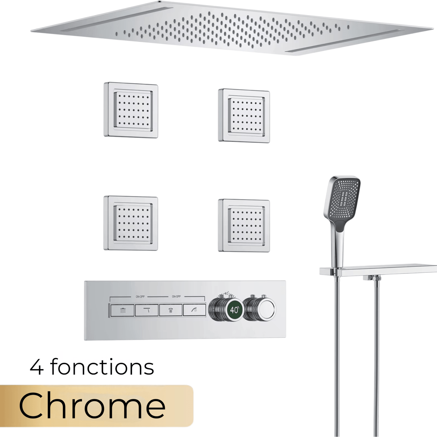 Colonne de Douche Encastrable Luxe – Hydromassante 4 Fonctions - Fluens