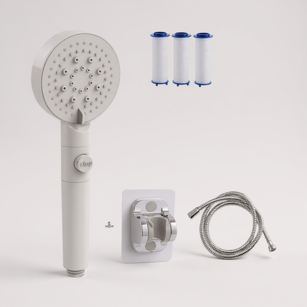 Pommeau de Douche Filtrant – Haute Pression & Économie d’Eau, 5 Modes + Bouton Stop - Fluens