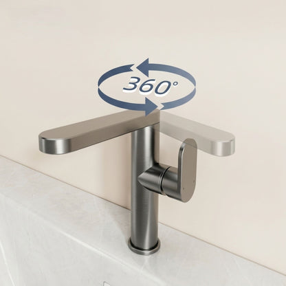 Mitigeur Lavabo Gris – Robinet Salle de Bain 360° (Eau Chaude/Froide)