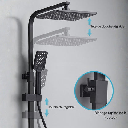 Colonne de Douche Design Noir & Chrome – Pluie Relaxante