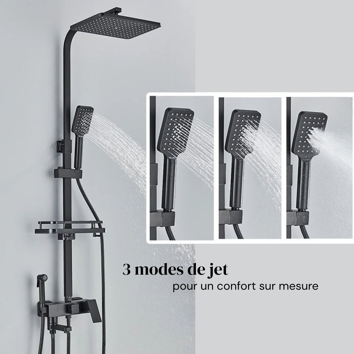 Colonne de Douche Design Noir & Chrome – Pluie Relaxante