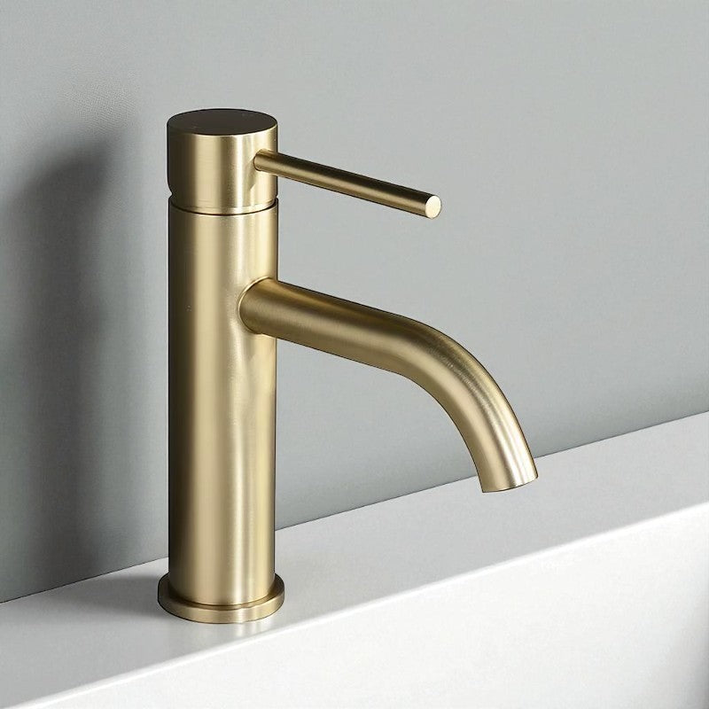 Robinet de salle de bain en inox brossé – mitigeur finition or rose élégante
