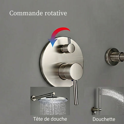 Colonne de Douche Encastrable Ronde – Pluie & Douchette (Noir, Inox brossé, Rose gold, Or brossé)