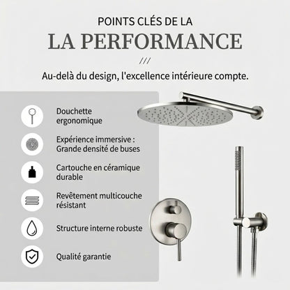 Colonne de Douche Encastrable Ronde – Pluie & Douchette (Noir, Inox brossé, Rose gold, Or brossé)