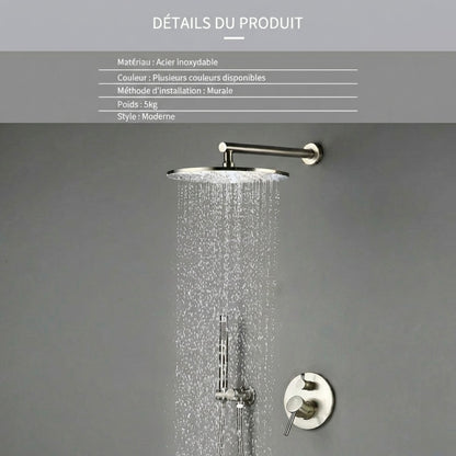 Colonne de Douche Encastrable Ronde – Pluie & Douchette (Noir, Inox brossé, Rose gold, Or brossé)