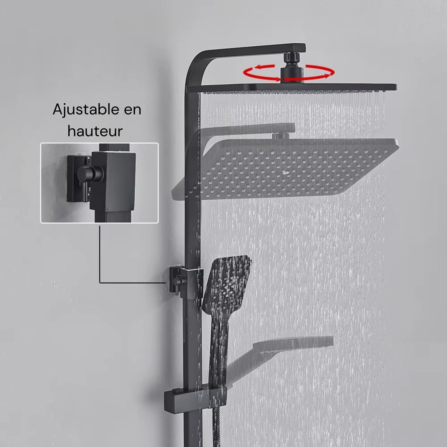 Colonne de Douche Thermostatique avec Affichage Digital – Douche Pluie (Noir / Chrome)