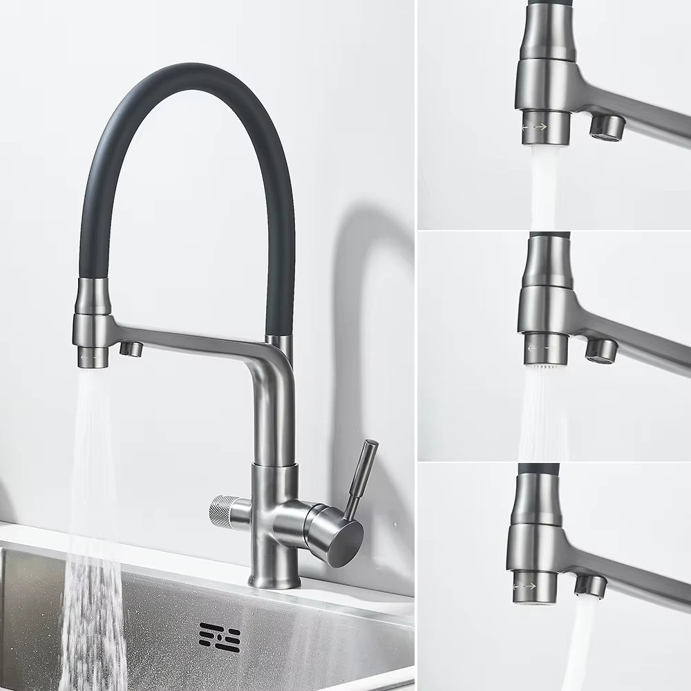 Robinet de Cuisine Double Bec – Eau Filtrée & Eau Chaude/Froide 360°