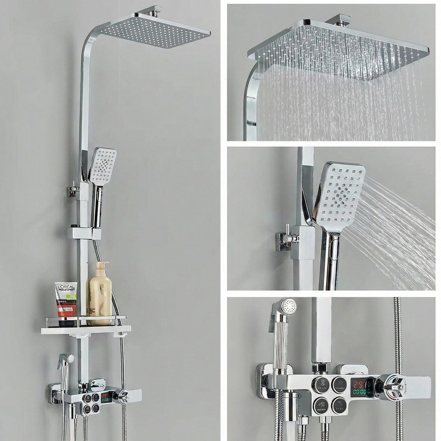 Colonne de Douche Thermostatique avec Affichage Digital – Douche Pluie (Noir / Chrome)