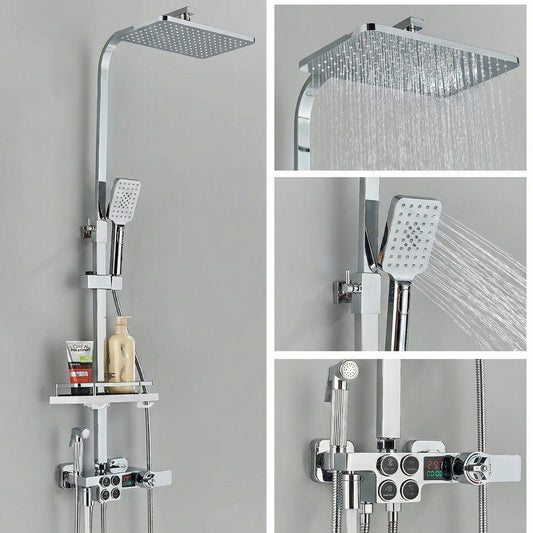 Colonne de Douche Thermostatique avec Affichage Digital – Douche Pluie (Noir / Chrome)