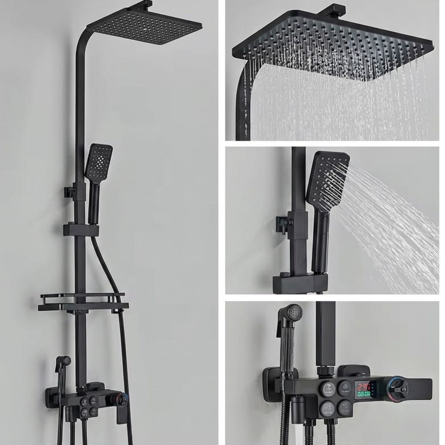 Colonne de Douche Thermostatique avec Affichage Digital – Douche Pluie (Noir / Chrome)