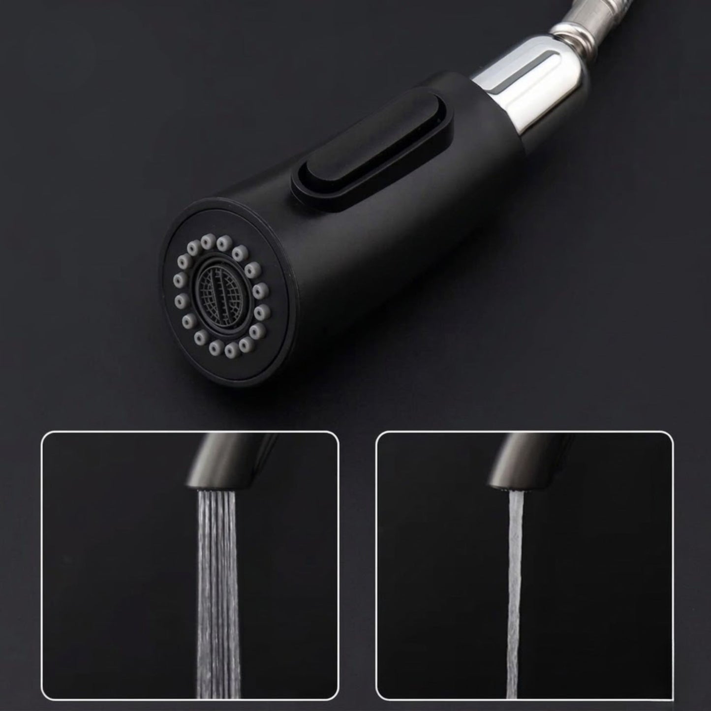 Robinet de Cuisine Extractible 360° – Douchette 2 Jets – Chrome, Noir, Gris métallisé