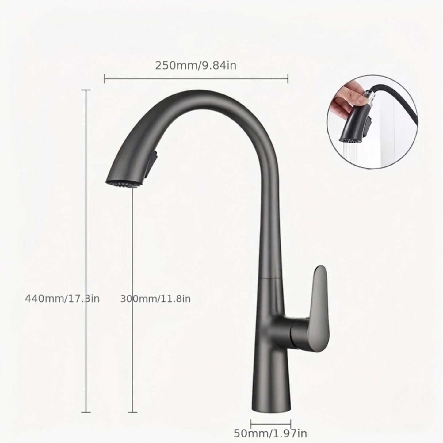 Robinet de Cuisine Extractible 360° – Douchette 2 Jets – Chrome, Noir, Gris métallisé