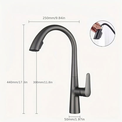 Robinet de Cuisine Extractible 360° – Douchette 2 Jets – Chrome, Noir, Gris métallisé