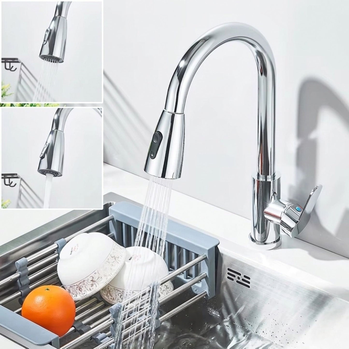 Robinet de Cuisine Extractible – Jet Douchette & Rotation 360° (Noir mat, Chrome, Nickel brossé)