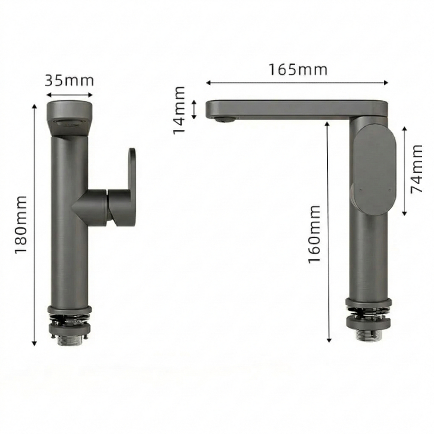 Mitigeur Lavabo Gris – Robinet Salle de Bain 360° (Eau Chaude/Froide)
