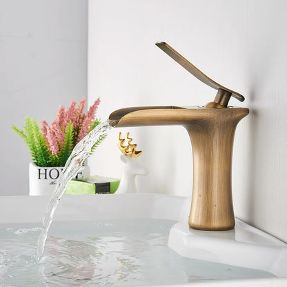 Robinet de salle de bain cascade en laiton – style vintage à poignée unique