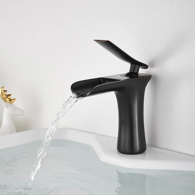 Robinet de salle de bain cascade en laiton – style vintage à poignée unique