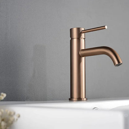 Robinet de salle de bain en inox brossé – mitigeur finition or rose élégante