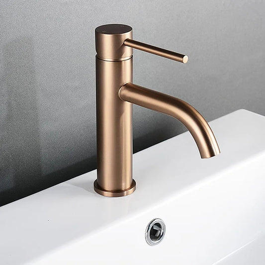 Robinet de salle de bain en inox brossé – mitigeur finition or rose élégante