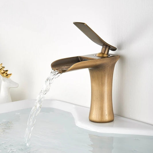Robinet de salle de bain cascade en laiton – style vintage à poignée unique