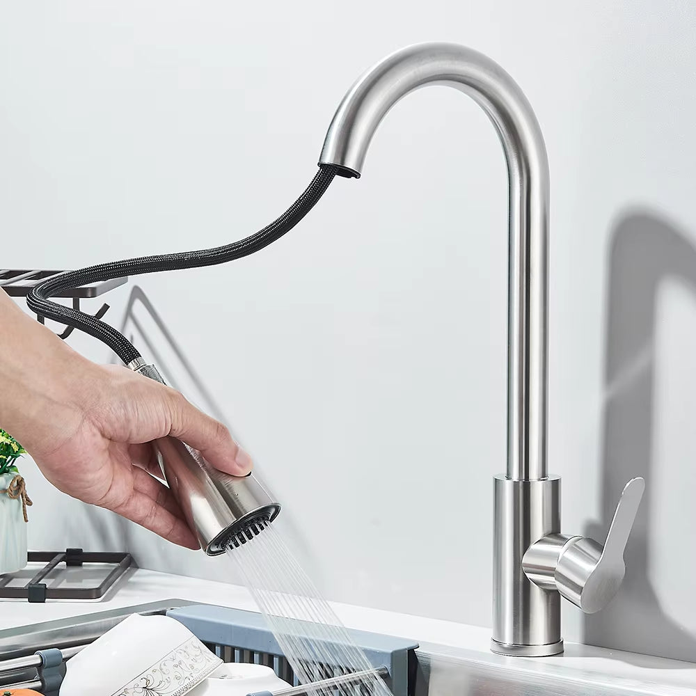 Robinet de Cuisine Extractible – Jet Douchette & Rotation 360° (Noir mat, Chrome, Nickel brossé)