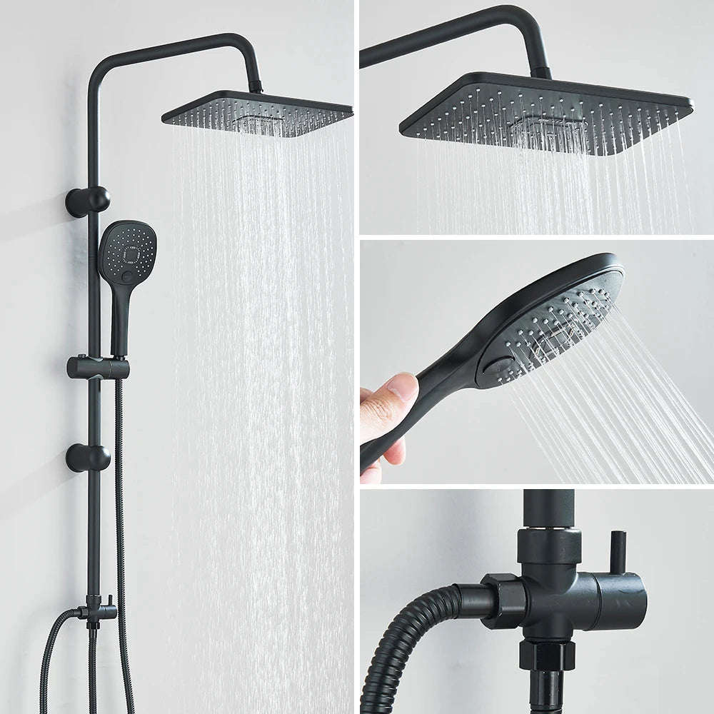Colonne de Douche Pluie Noir Mat & Chrome – Ensemble Douche avec Douchette