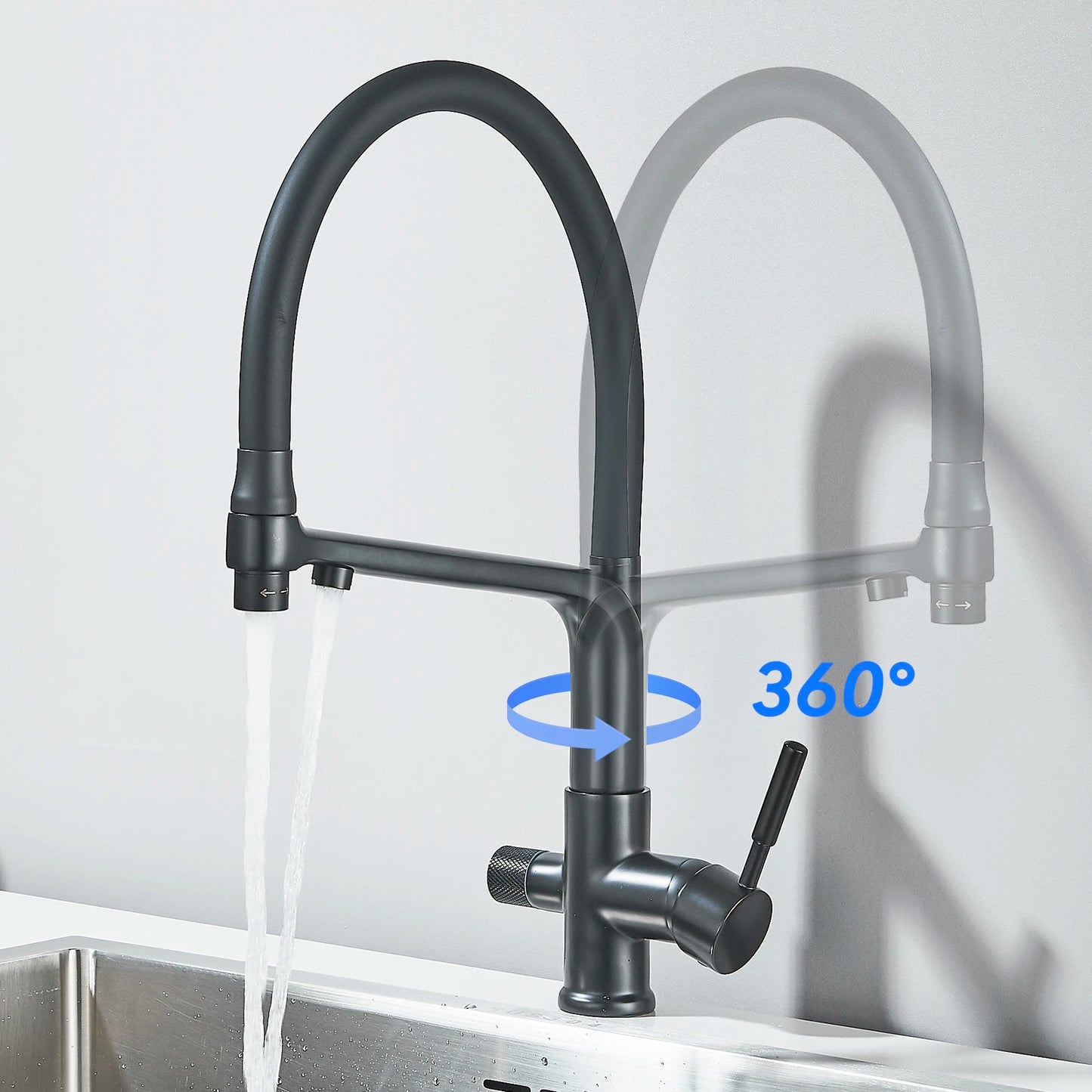Robinet de Cuisine Double Bec – Eau Filtrée & Eau Chaude/Froide 360°