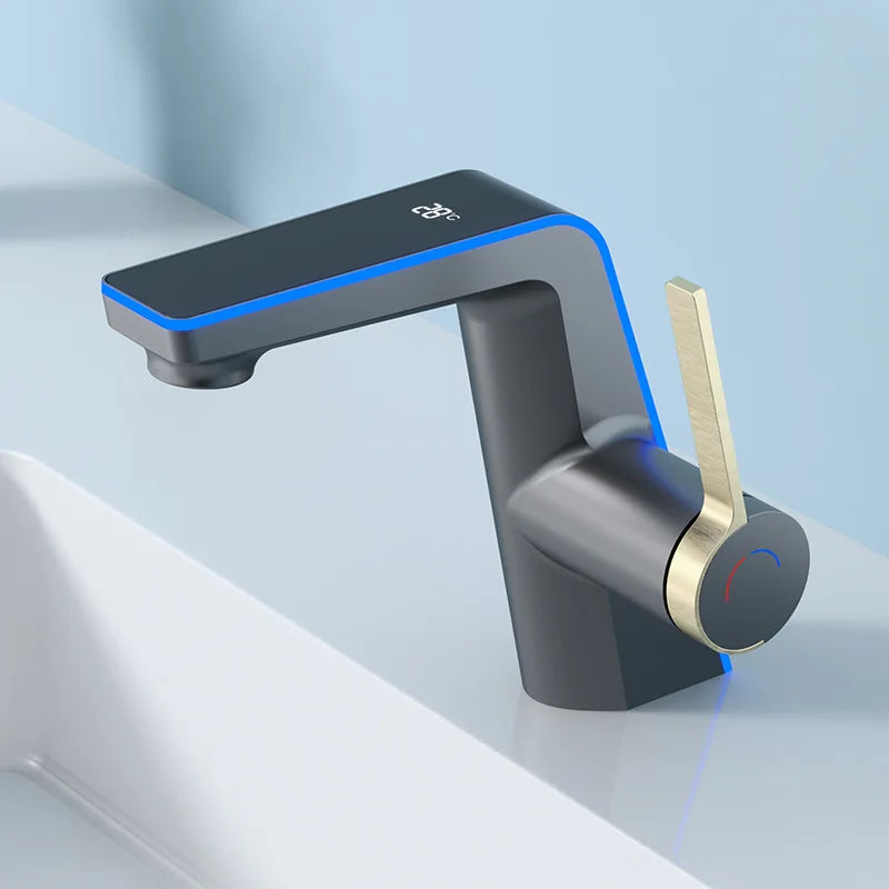 Robinet de salle de bain LED – affichage température & mitigeur moderne