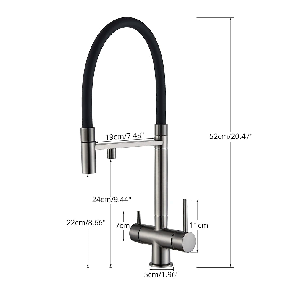 Robinet de Cuisine Mitigeur 3 Voies – Bec Haut avec Double Sortie (Eau Filtrée + Chaud/Froid)