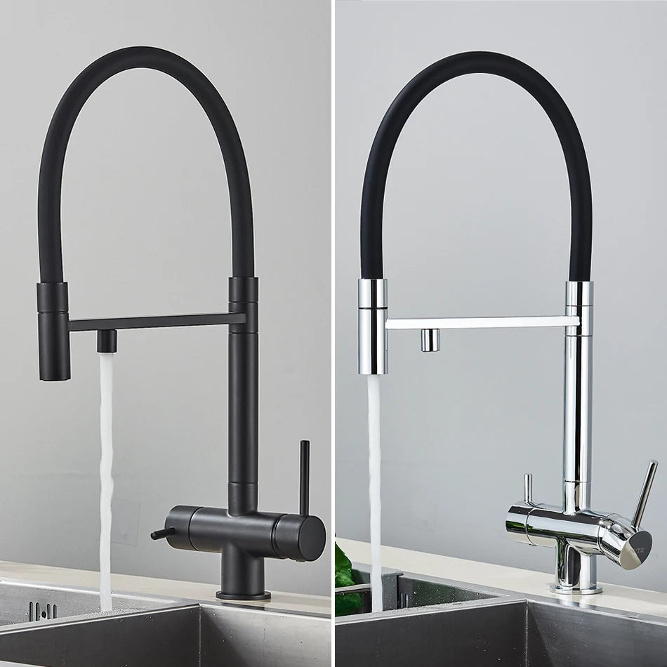 Robinet de Cuisine Mitigeur 3 Voies – Bec Haut avec Double Sortie (Eau Filtrée + Chaud/Froid)