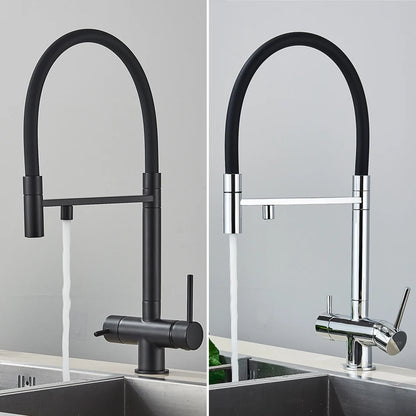 Robinet de Cuisine Mitigeur 3 Voies – Bec Haut avec Double Sortie (Eau Filtrée + Chaud/Froid)