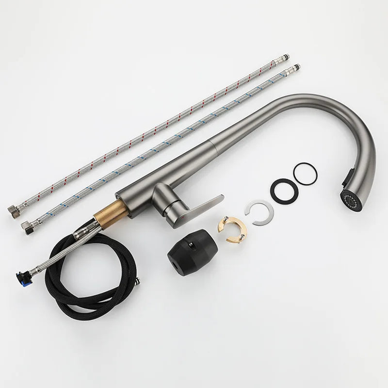 Robinet de Cuisine Extractible 360° – Douchette 2 Jets – Chrome, Noir, Gris métallisé