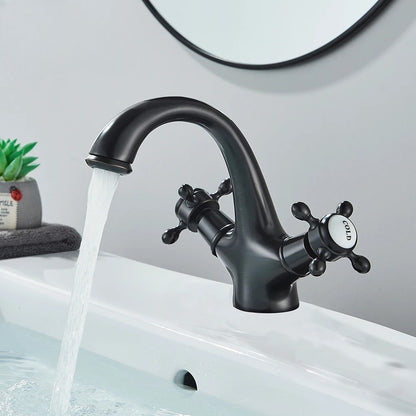 Robinet de salle de bain antique en laiton – mitigeur rétro à deux poignées