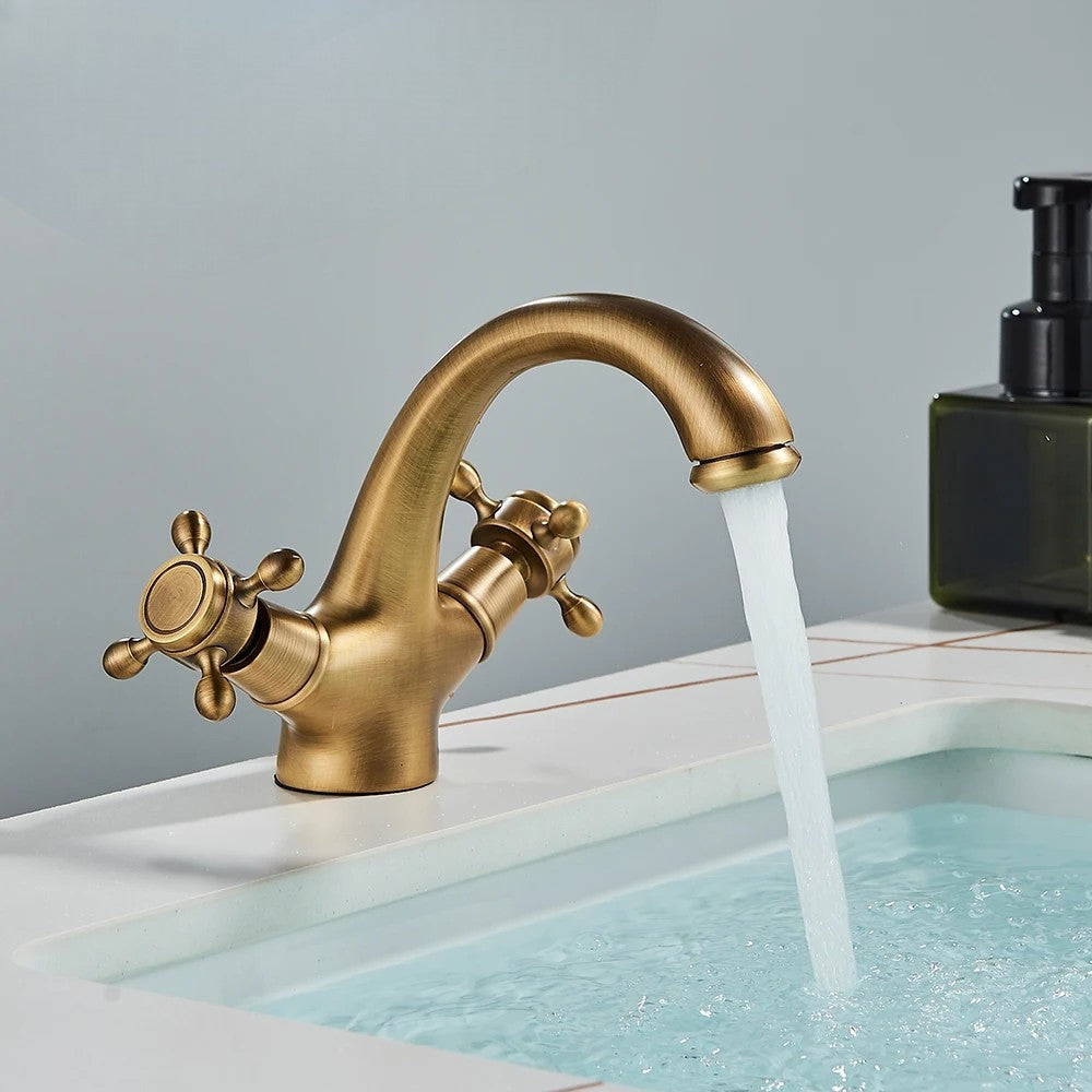 Robinet de salle de bain antique en laiton – mitigeur rétro à deux poignées