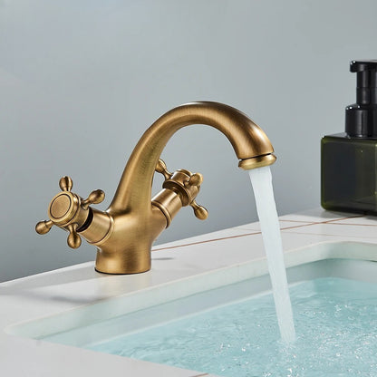 Robinet de salle de bain antique en laiton – mitigeur rétro à deux poignées