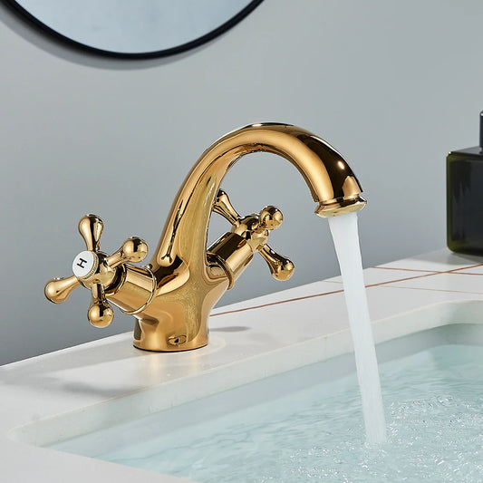 Robinet de salle de bain antique en laiton – mitigeur rétro à deux poignées