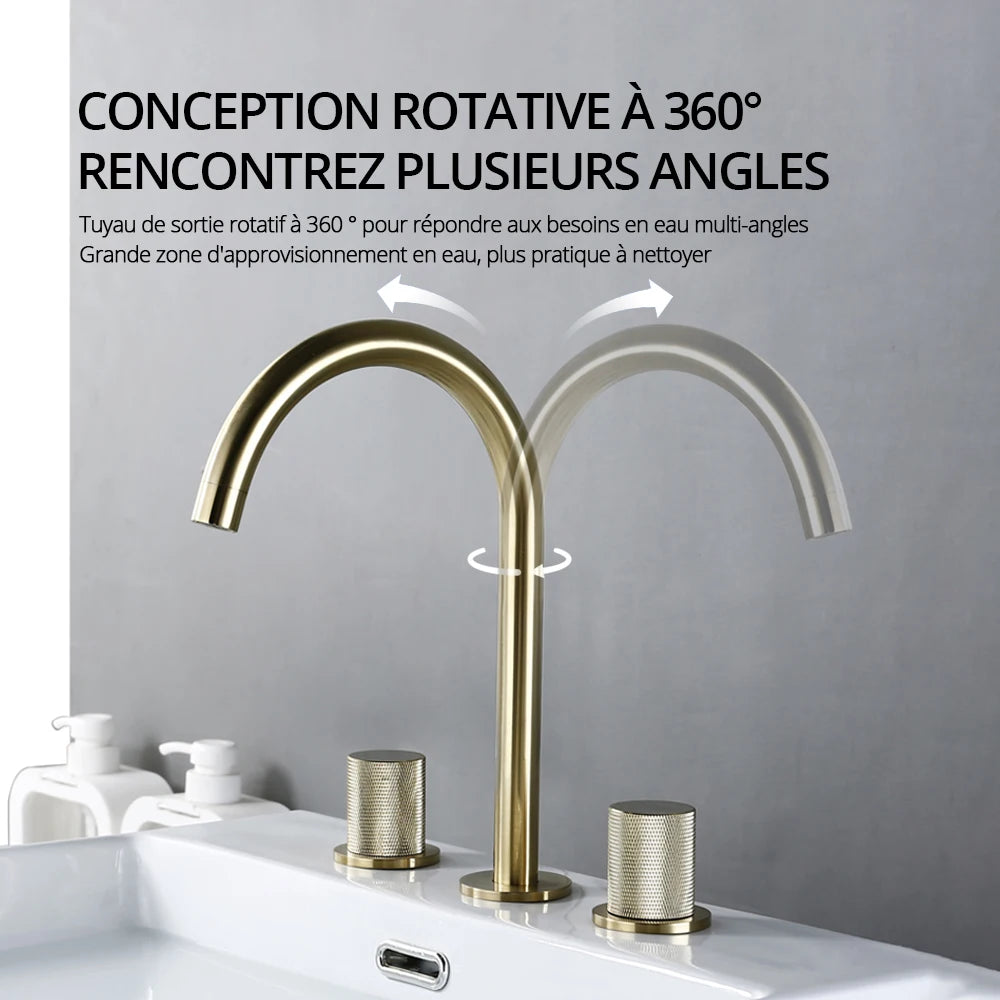 Robinet de salle de bain en laiton – bec haut avec manettes texturées | Fluens™