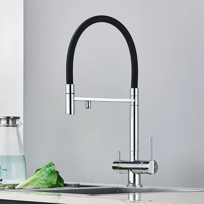 Robinet de Cuisine Mitigeur 3 Voies – Bec Haut avec Double Sortie (Eau Filtrée + Chaud/Froid)