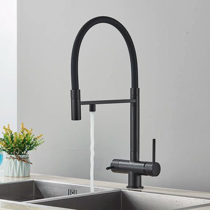 Robinet de Cuisine Mitigeur 3 Voies – Bec Haut avec Double Sortie (Eau Filtrée + Chaud/Froid)