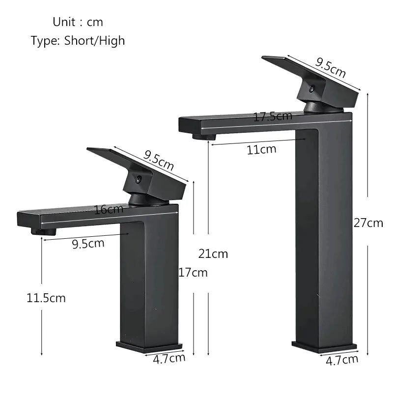 Robinet de salle de bain moderne en inox – versions courte et haute