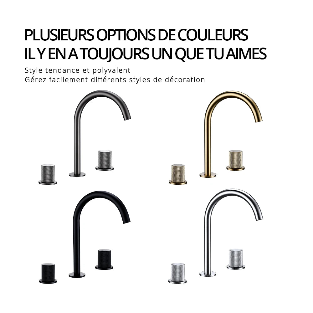 Robinet de salle de bain en laiton – bec haut avec manettes texturées | Fluens™