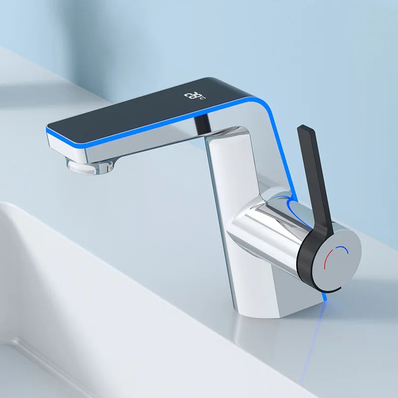 Robinet de salle de bain LED – affichage température & mitigeur moderne