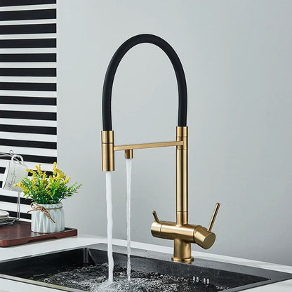 Robinet de Cuisine Mitigeur 3 Voies – Bec Haut avec Double Sortie (Eau Filtrée + Chaud/Froid)