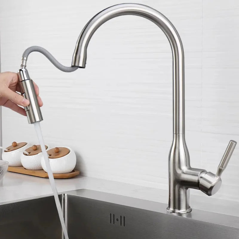 Robinet de Cuisine Extractible 360° – 2 Jets – Noir mat, Chrome, Gris, Argent brossé
