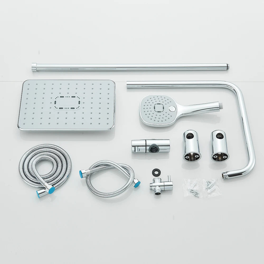 Colonne de Douche Pluie Noir Mat & Chrome – Ensemble Douche avec Douchette