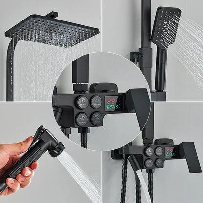 Colonne de Douche Thermostatique avec Affichage Digital – Douche Pluie (Noir / Chrome)