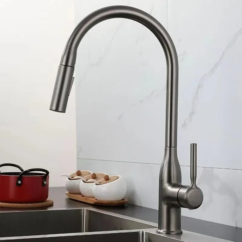 Robinet de Cuisine Extractible 360° – 2 Jets – Noir mat, Chrome, Gris, Argent brossé